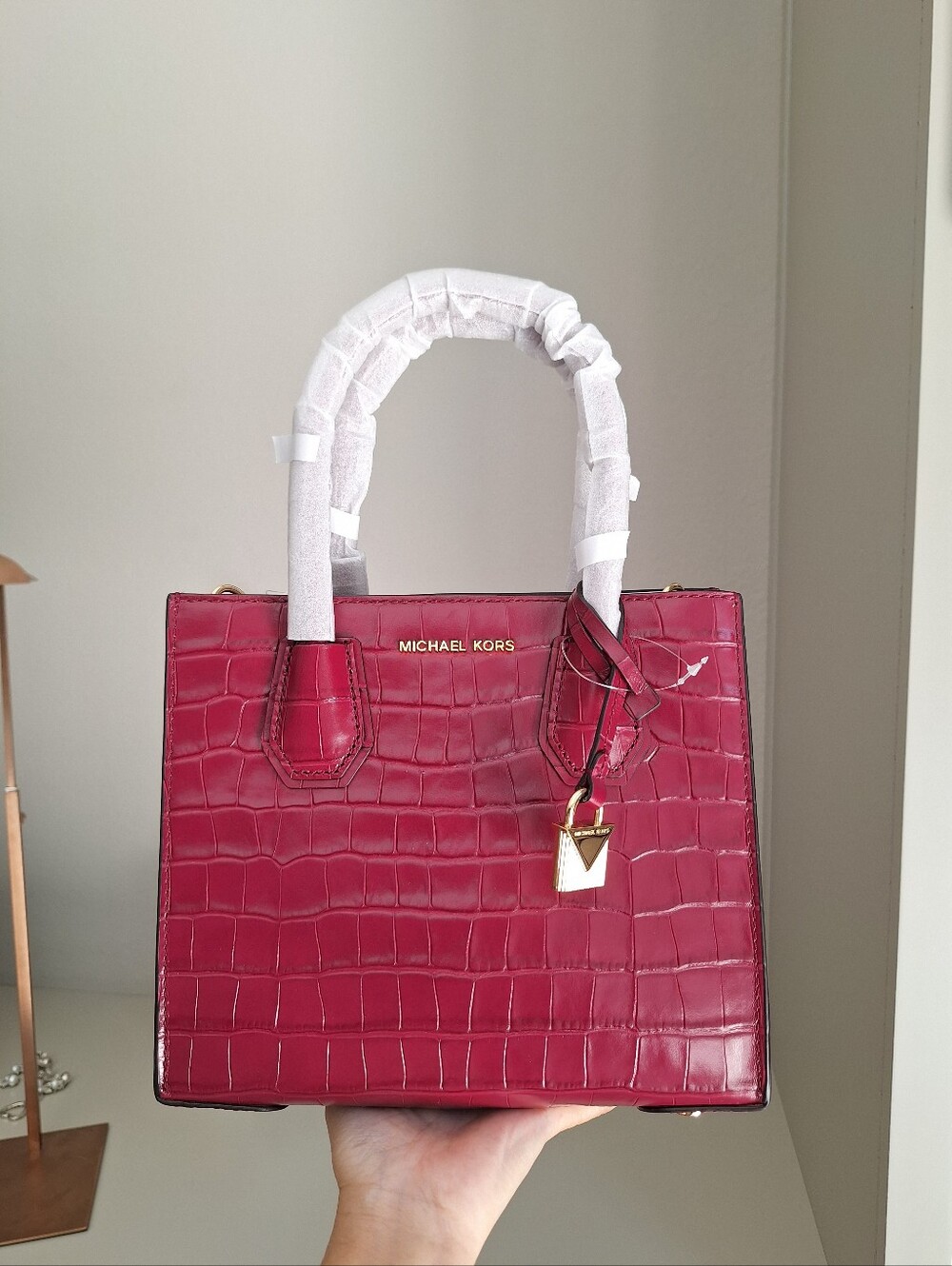 NWT Michael Kors Medium Mercer Embossed Leather Crossbody Mulberry